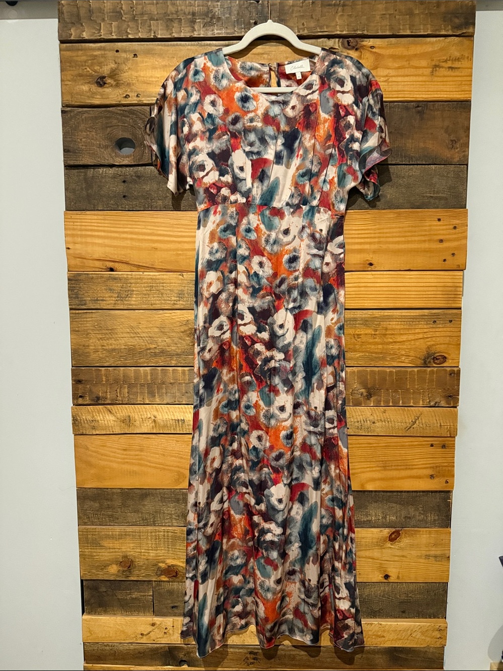 Cleobella Multicolor Abstract Maxi Dress — Teal, Rust & Cream